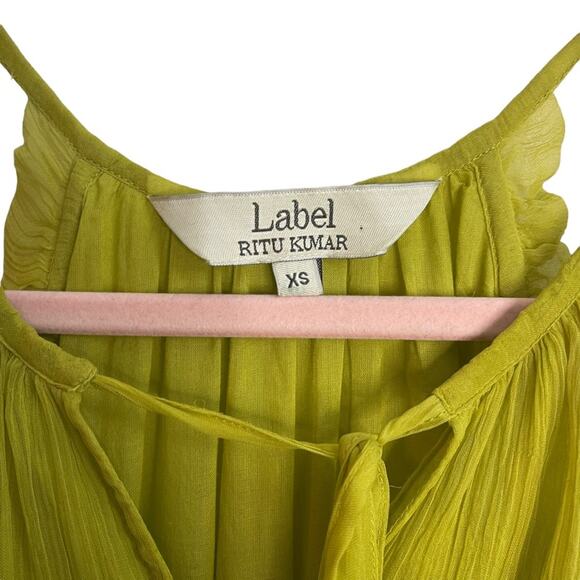 Label Ritu Kumar Yellow Green Cold Shoulder Dress - Picture 3 of 8